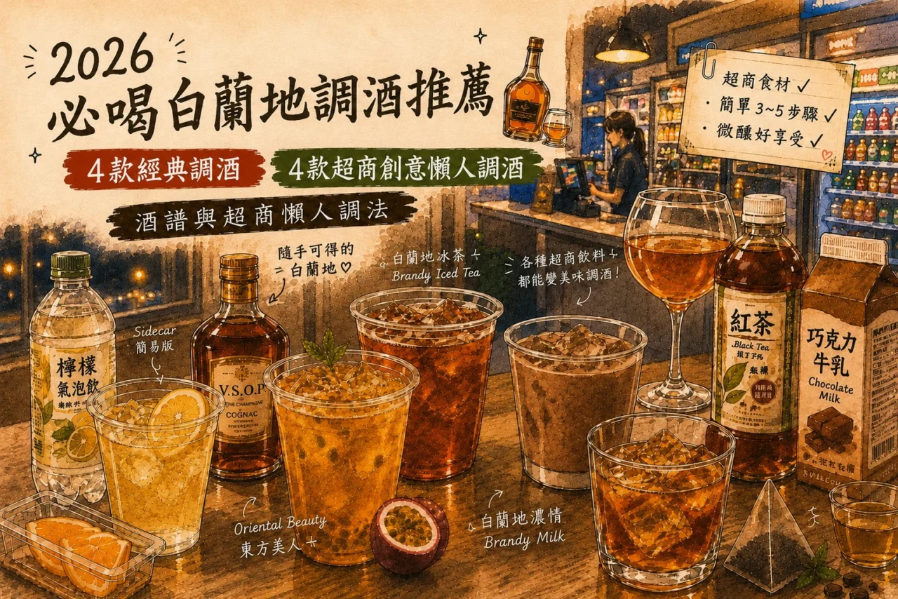 白蘭地調酒推薦｜8款經典Brandy Cocktail酒譜與超商DIY調酒教學