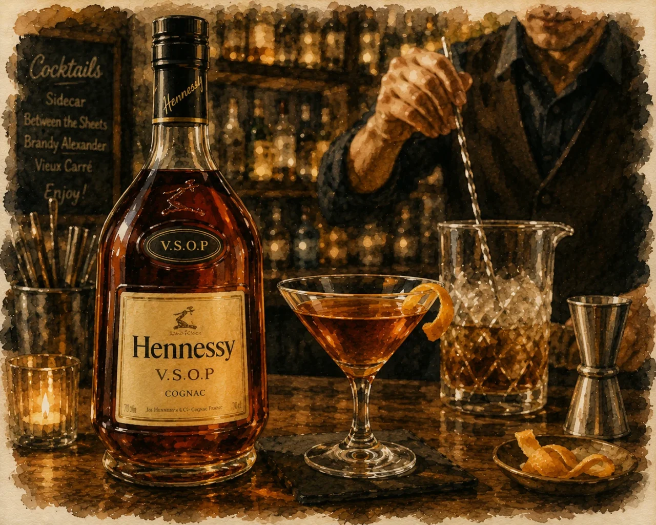 軒尼詩 VSOP 酒瓶在酒吧調酒場景